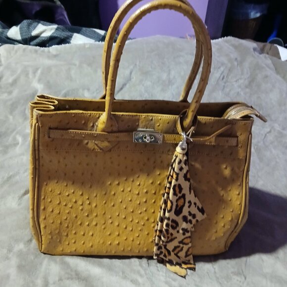 Stauer Handbags - Stauer Women's Faux Ostrich Embossed Top Handle Purse Tan